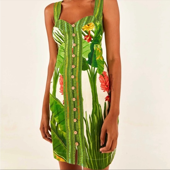 Farm Rio NWT - Fresh Forest Scarf Button Down Mini Dress - Picture 1 of 2